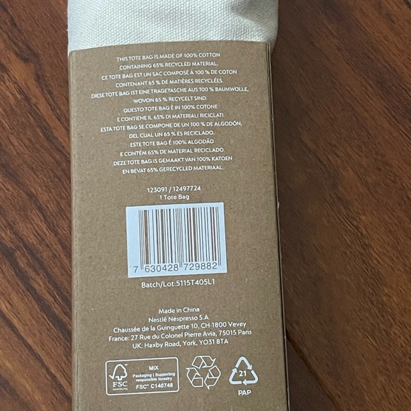 Nespresso Cream Canvas Tote with Black Logo - Picture 5 of 5